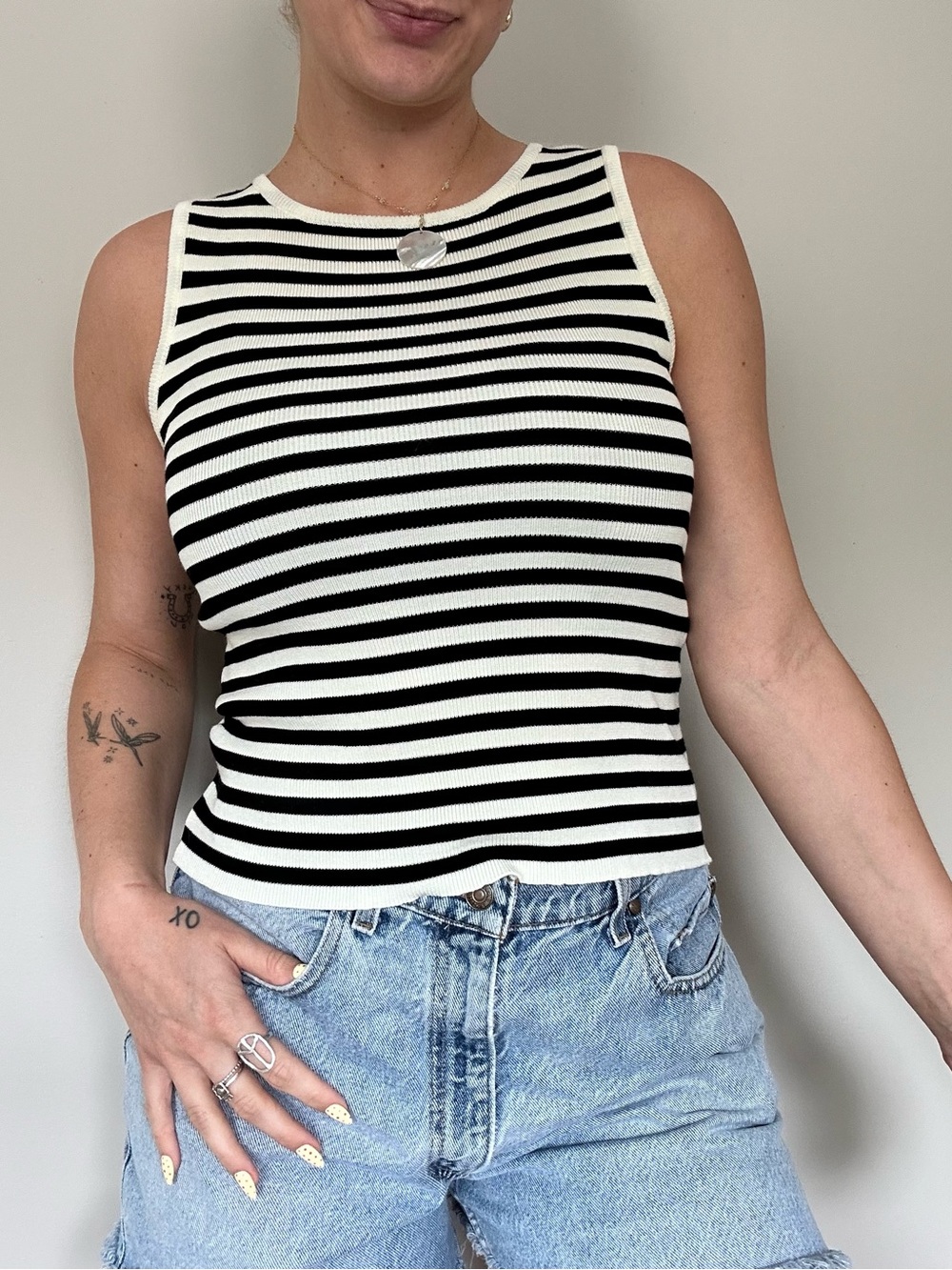 Wishlist Black & White Striped Ribbed Tank